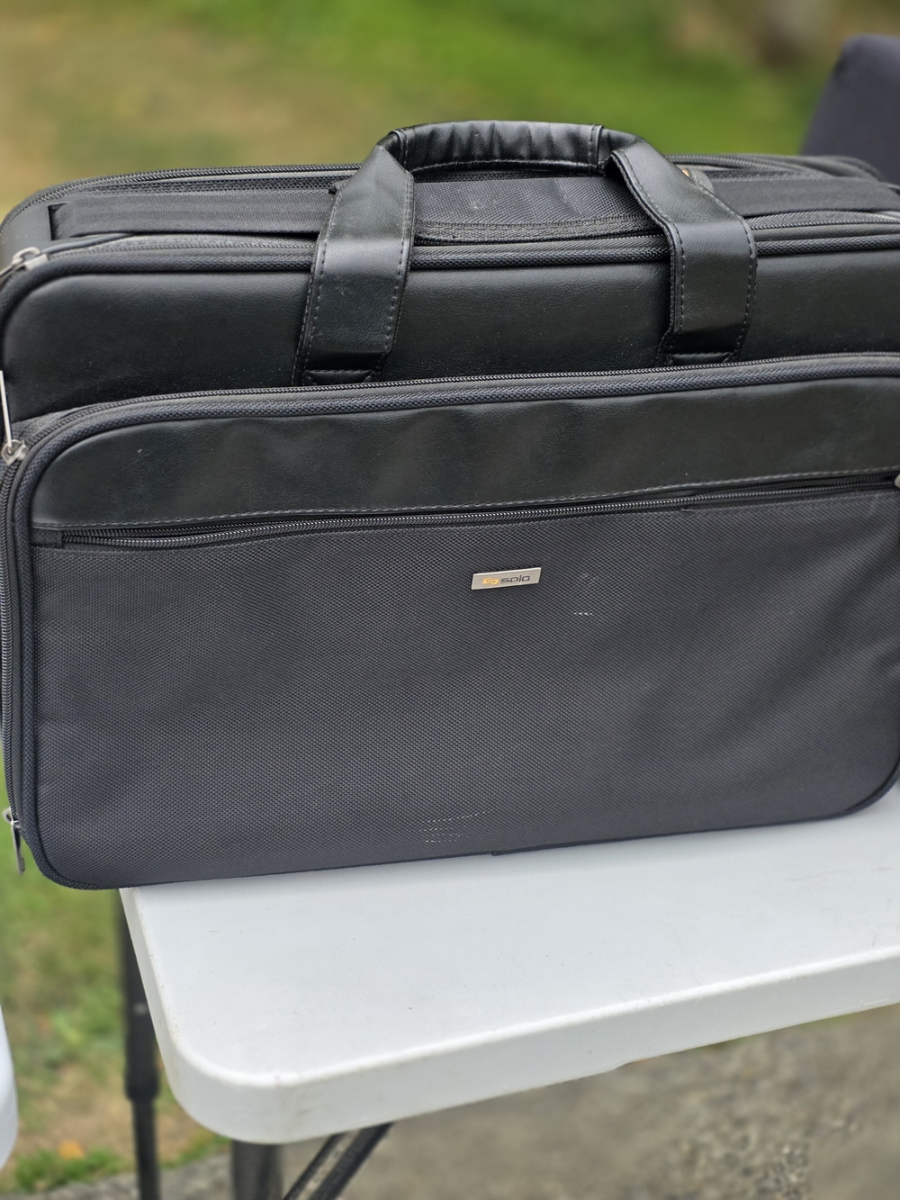 solo Black Laptop Briefcase with Front Zip Pocket